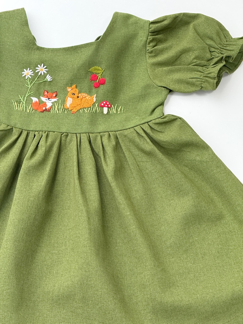 Fox & Deer Hand Embroidered Linen Dress
