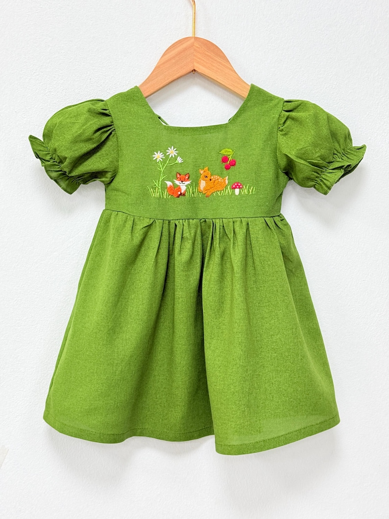 Fox & Deer Hand Embroidered Linen Dress