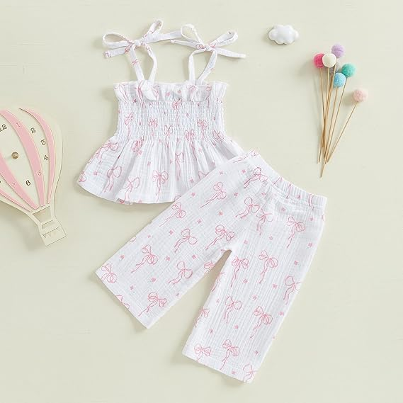 Terteves Toddler Girl Summer Set – Floral Cami Top & Elastic Pants, 2-Piece Outfit