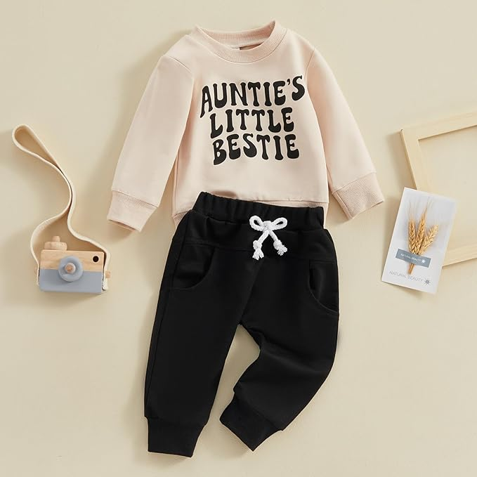 Terteves Auntie's Bestie Baby Outfit β Long Sleeve Jumper & Pants Set for Fall/Spring