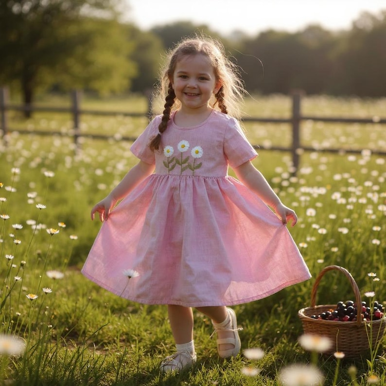 Personalized Daisy Garden Linen Dress
