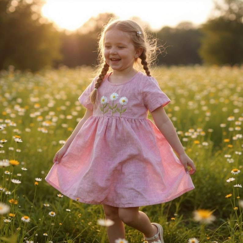 Personalized Daisy Garden Linen Dress