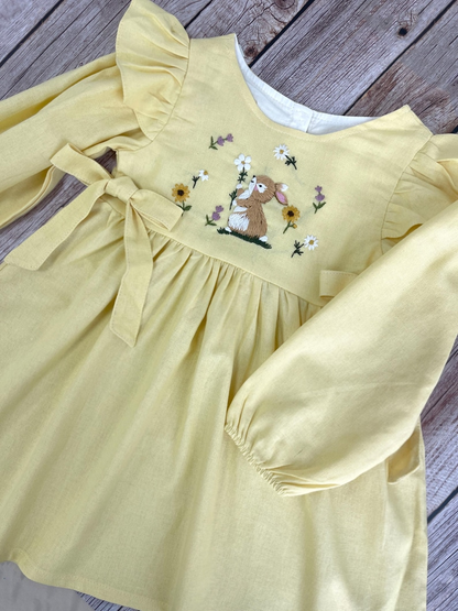 Rabbit Hand Embroidered Linen Dress