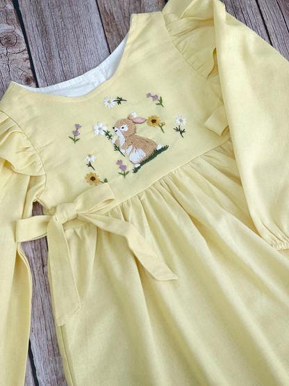 Rabbit Hand Embroidered Linen Dress