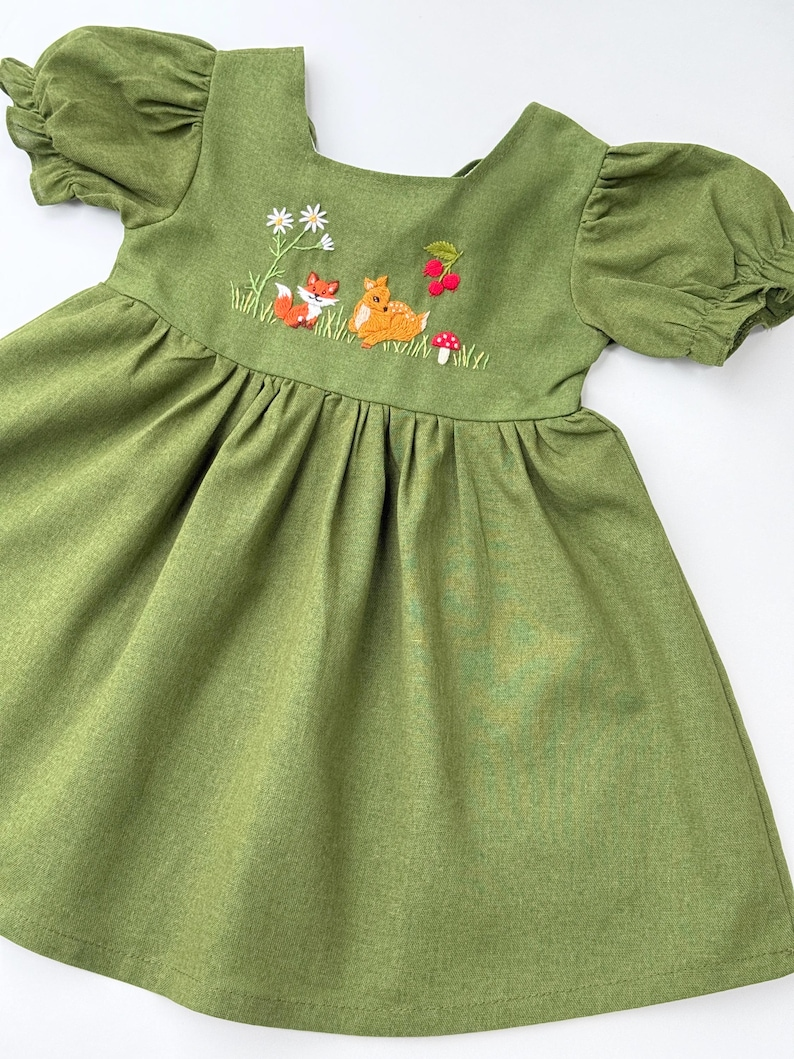 Fox & Deer Hand Embroidered Linen Dress