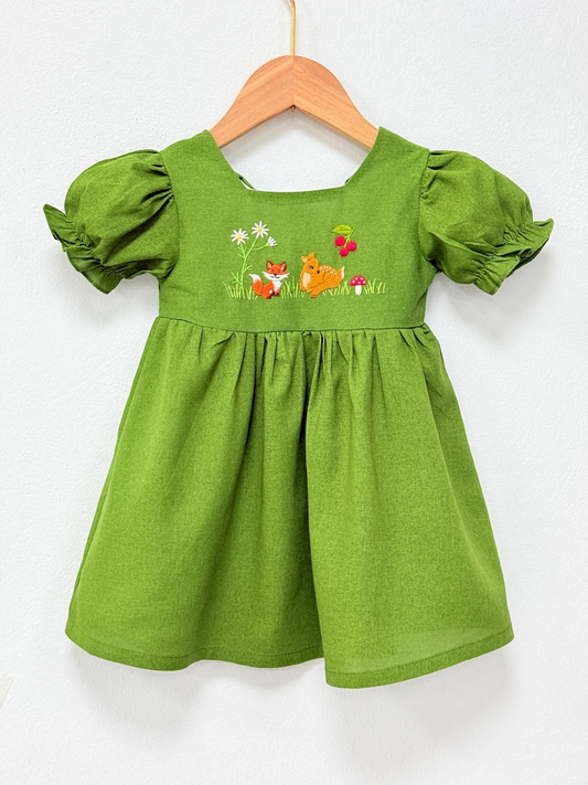 Fox & Deer Hand Embroidered Linen Dress