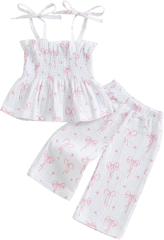 Terteves Toddler Girl Summer Set – Floral Cami Top & Elastic Pants, 2-Piece Outfit