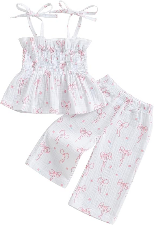 Terteves Toddler Girl Summer Set – Floral Cami Top & Elastic Pants, 2-Piece Outfit