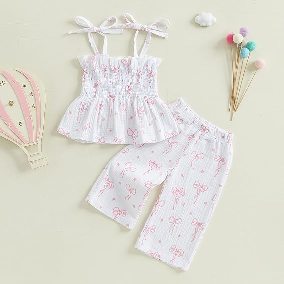Terteves Toddler Girl Summer Set – Floral Cami Top & Elastic Pants, 2-Piece Outfit