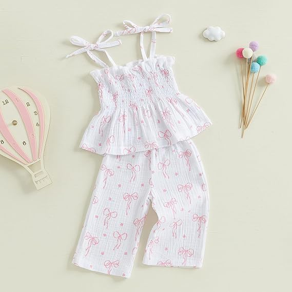 Terteves Toddler Girl Summer Set – Floral Cami Top & Elastic Pants, 2-Piece Outfit