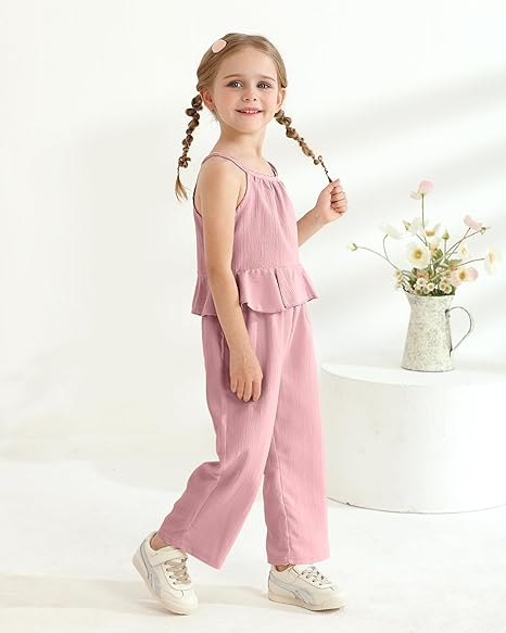 Terteves Toddler Girl Summer Outfit – Ruffle Halter Top & Wide-Leg Pants Clothing Set