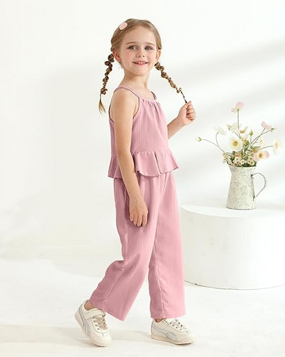 Terteves Toddler Girl Summer Outfit – Ruffle Halter Top & Wide-Leg Pants Clothing Set
