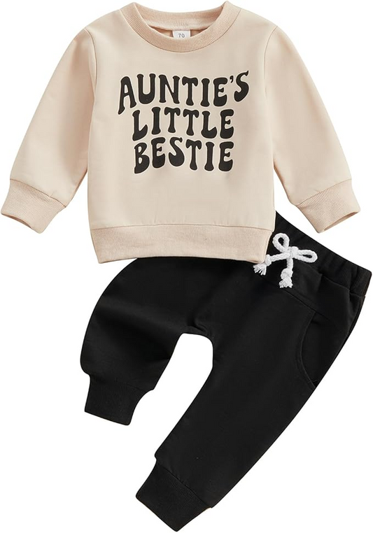 Terteves Auntie's Bestie Baby Outfit – Long Sleeve Jumper & Pants Set for Fall/Spring